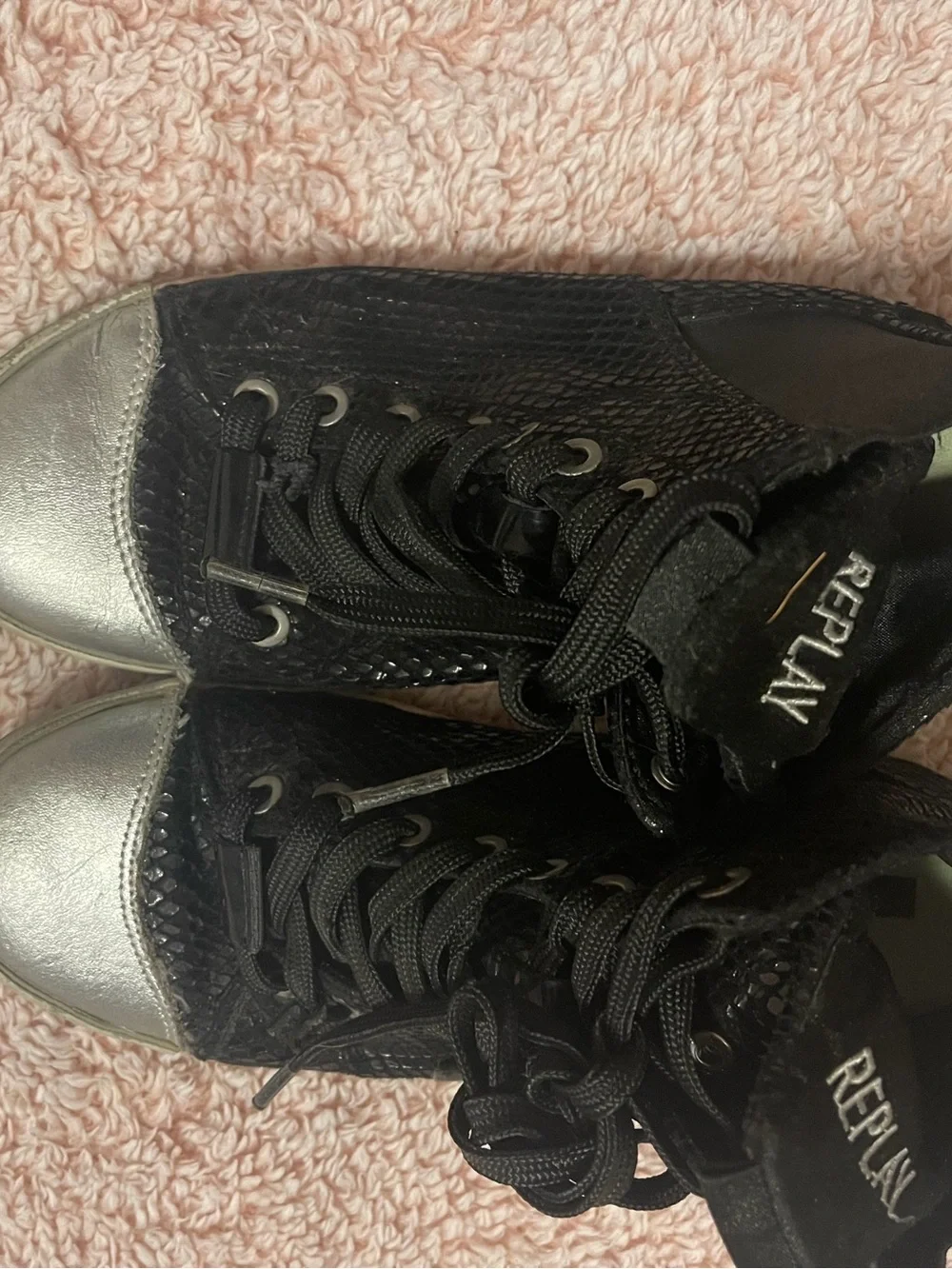 Replay Black High-Top Sneakers with Silver Toe Cap